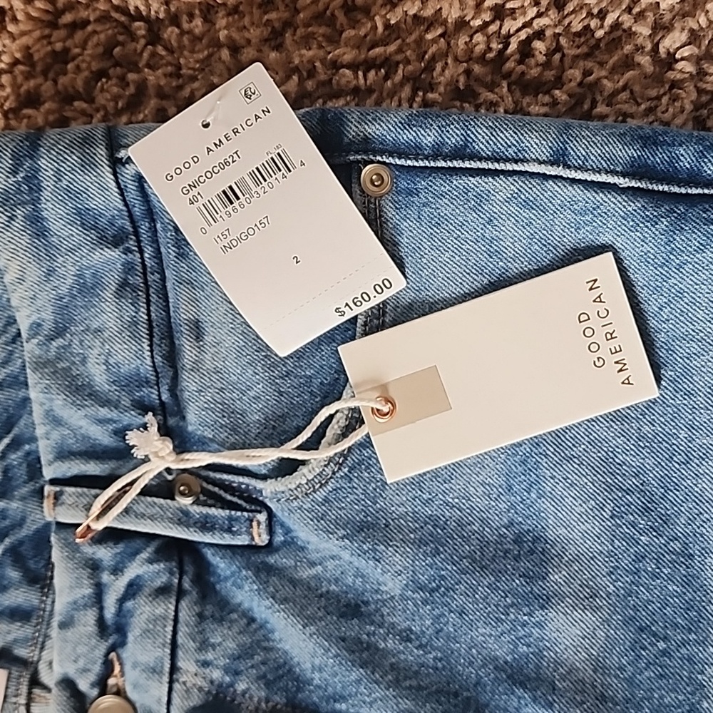 Good American Good Icon Festival Rips Straight Crop NWT Denim Jeans 2 26 - Picture 12 of 16